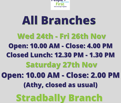 Business Hours Up To Saturday 27th Nov