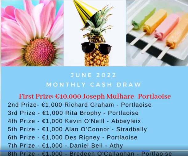 June 2022 Cash Draw Winners